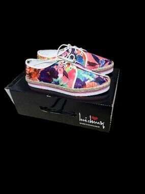 Luichiny Easy Going Oxford Espadrille Flat Sneaker Floral Pink Satin Fabric 8